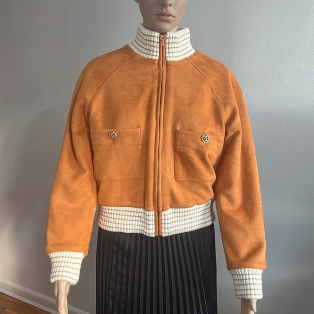 Made in France Lambswool Suede Shearling Bomber Jacket Size 36 Size 4